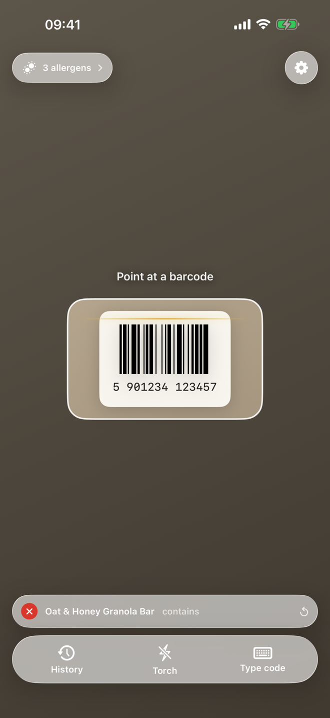 FoodScan scanner pointed at a barcode